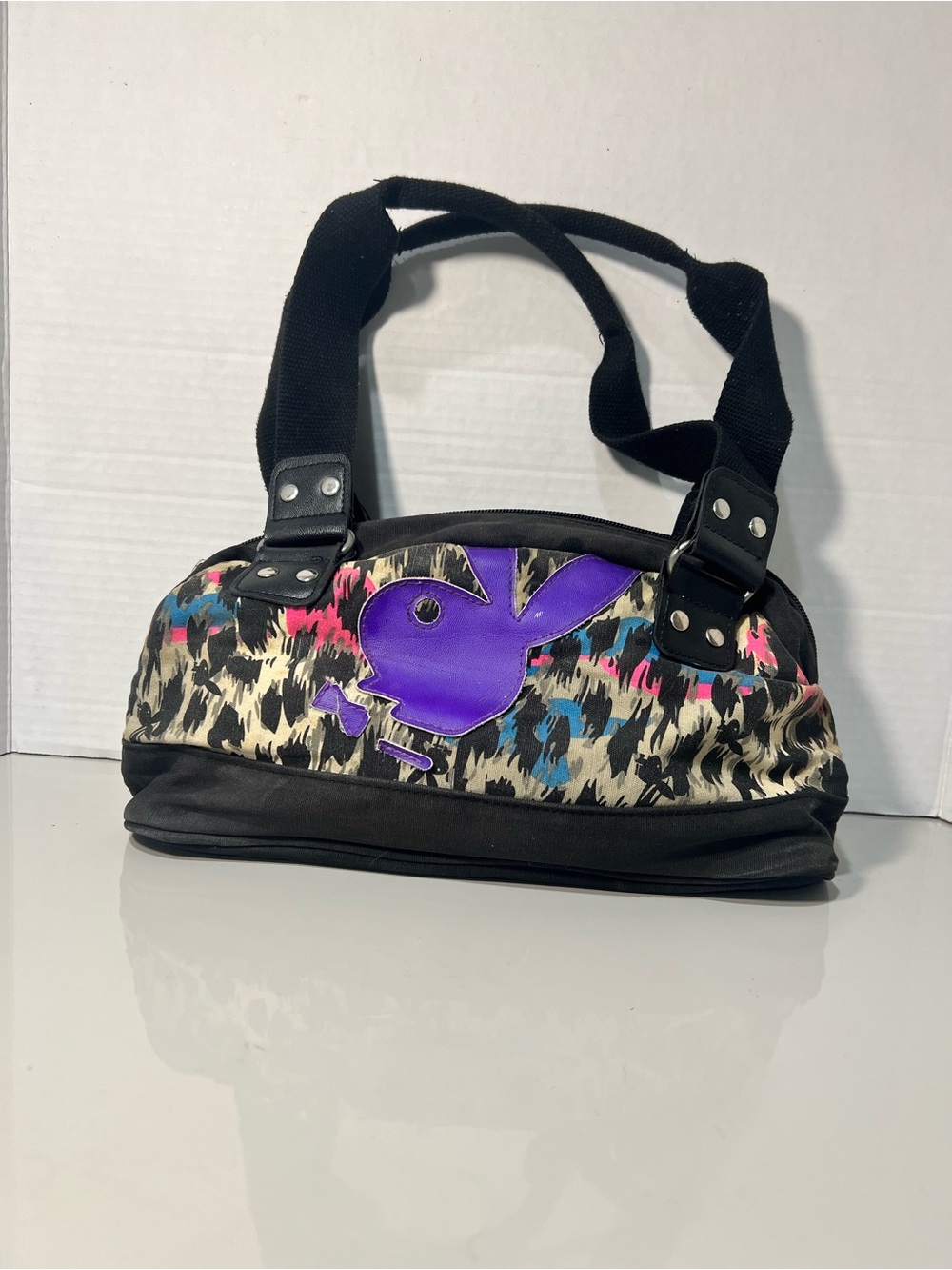 2012 Playboy Bunny Purple Logo Leopard Print Y2K Shoulder Bag Purse Pink